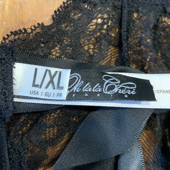 NWOT Oh La La Cheri black velvet ruffle and lace bra set - Picture 8 of 8